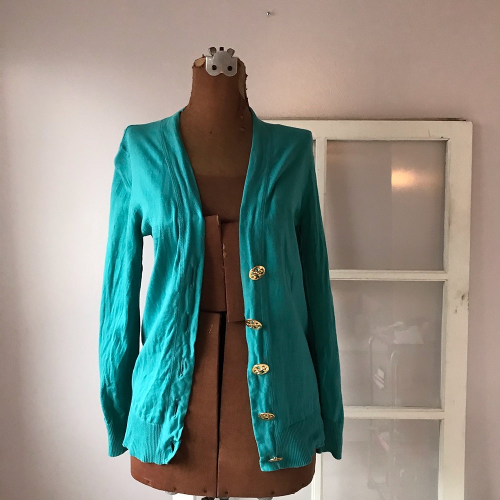 Tory Burch turquoise colored cardigan - Picture 3 of 7